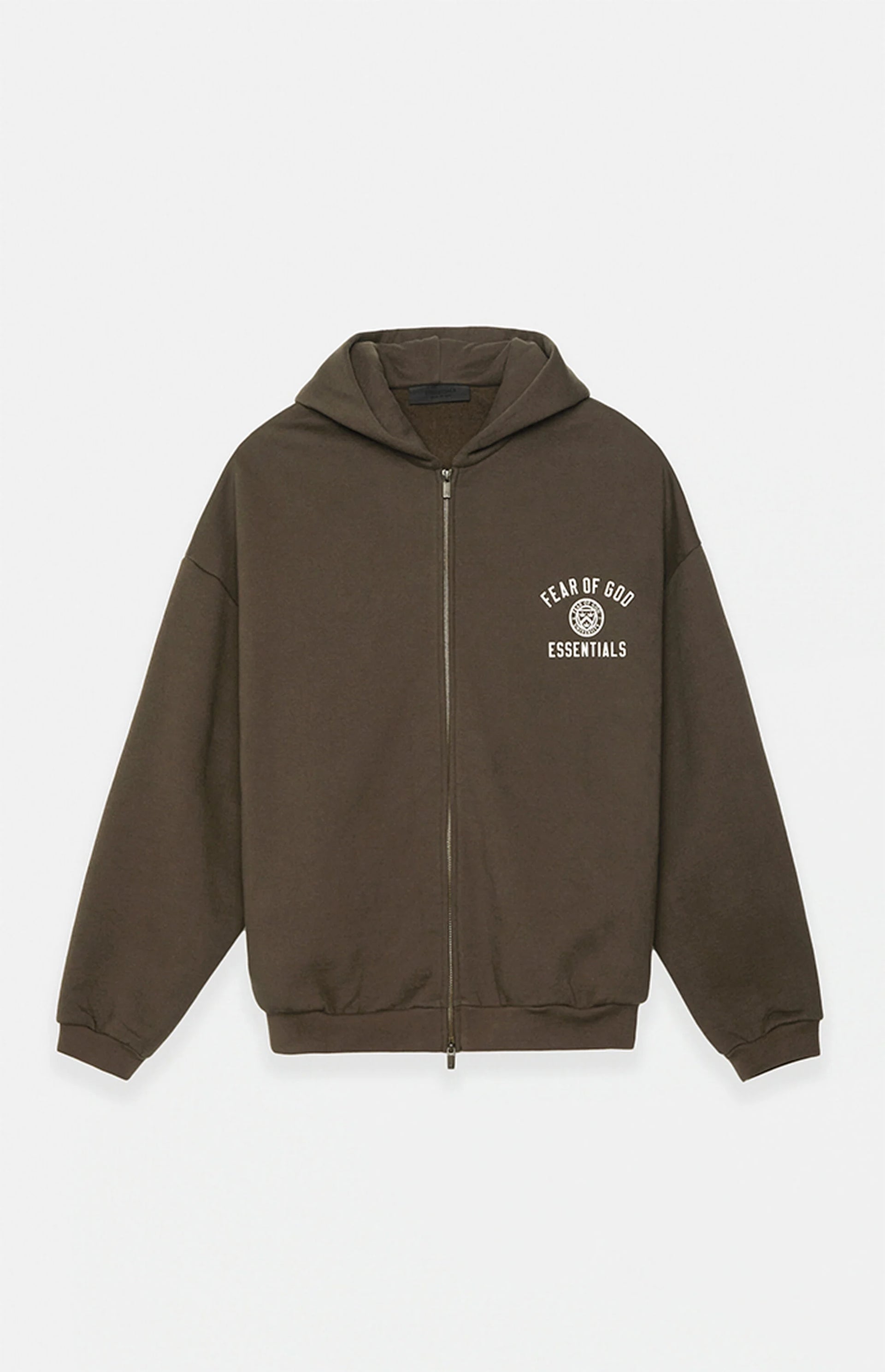トップス essentials fear of god FEAR OF GOD ESSENTIALS BROWN HEAVY FLEECE FULLZIP HOODIE