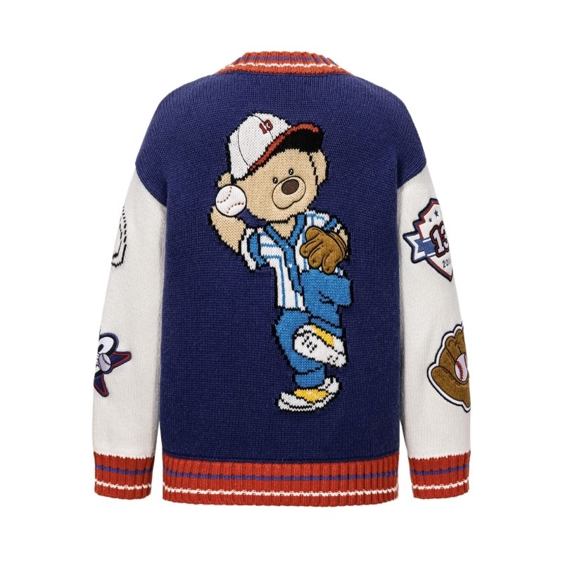 13DE MARZO Pixel Bear Baseball Sweater Blue – 8pm Canada Store