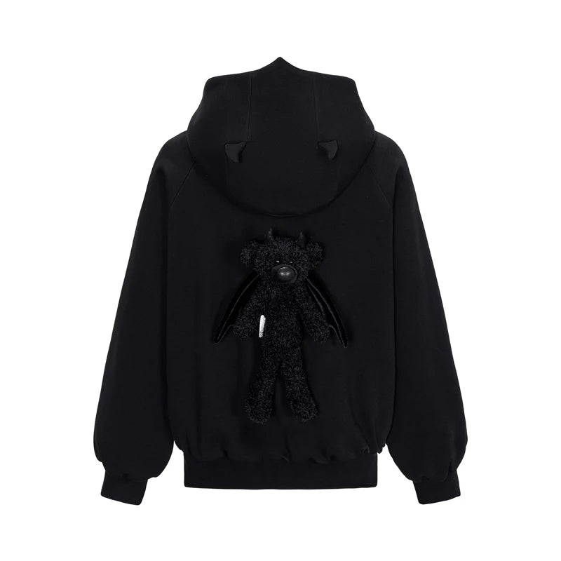 13DE MARZO Angel Devil Bear Zipped Hoodie/ BLACK – 8pm